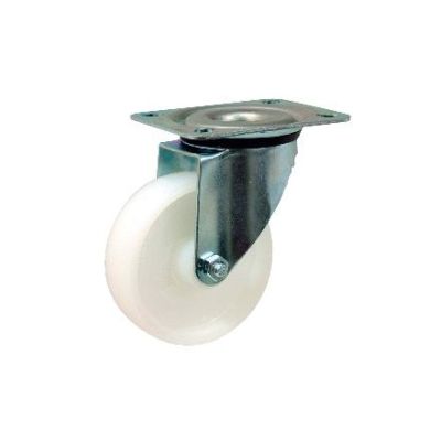 SWIVEL & FIXED CASTOR 50-350kg WHITE NYLON PLATE OR BOLT HOLE