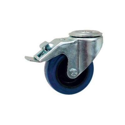 INDUSTRIAL SWIVEL & FIXED CASTOR 50-350kg BLUE RUBBER TOP PLATE OR BOLT HOLE FIXING