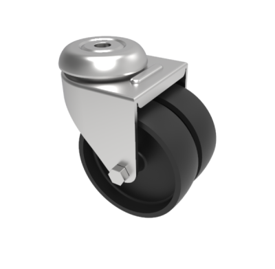 TWIN WHEEL SWIVEL CASTOR BLACK POLYPROPYLENE